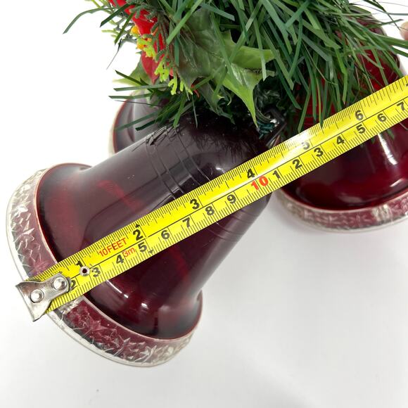 Vintage 80s Carolites Cranberry Bells With Greenery Musical and Light Up Works - Picture 7 of 7